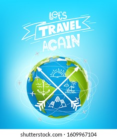Lets travel again. Vector travel banner concept
