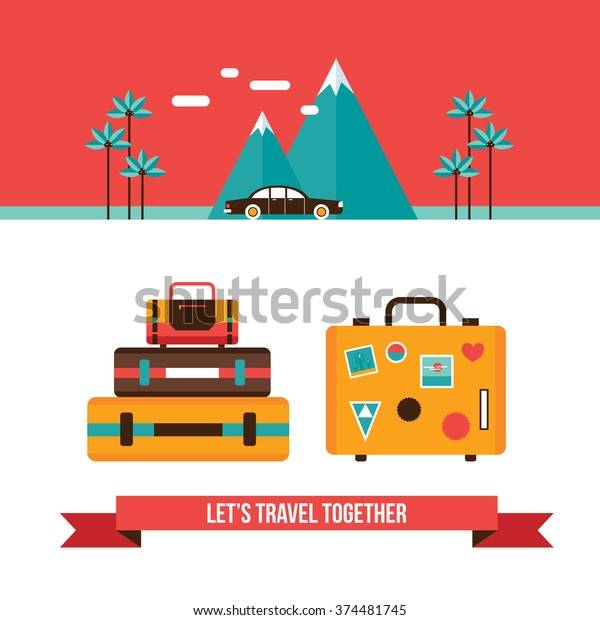Let\'s travel background with suitcases bag Summer\
vacation concept