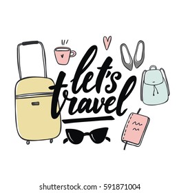 let's travel card and lettering
