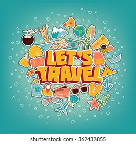 Let`s Travel - Doodle Elements. Thin Line Icons. Vector Illustration