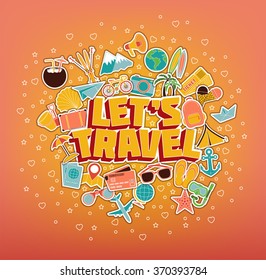 Let`s Travel - Doodle Elements. Thin Line Icons. Vector Illustration