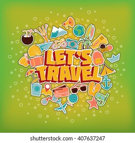 Let`s Travel - Doodle Elements. Thin Line Icons. Vector Illustration