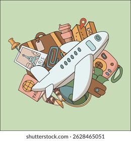 Lets Travel element set collection doodle cute itinerary airplane clipart.