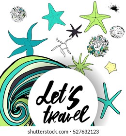 Let's travel. Hand lettering. vector illustration