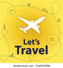 Lets Travel text with airplane
