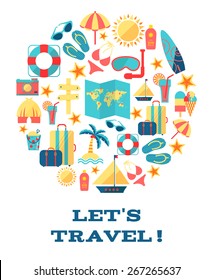 Lets travel. Vector concept . Illustration with different travel flat icons 