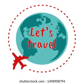 Let's travel vector drawing with the plane flies around the globe. Travel around the world concept.