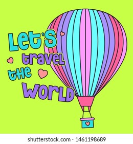 LET'S TRAVEL THE WORLD SLOGAN PRINT VECTOR