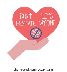 lets vaccine, lettering illustration with heart and hand
