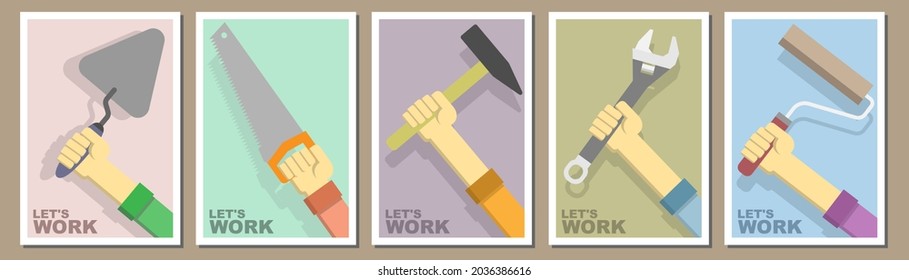 Lets Work Motivation Flat Posters