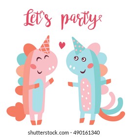Lets's party concept. A vector illustration of two cute unicorns