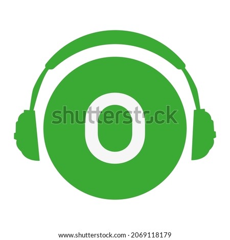 letter 0 head phone simple vector icon or logo with green color