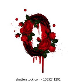 Letter 0 vector alphabet with rose flower. ABC concept type as logo. Typography design