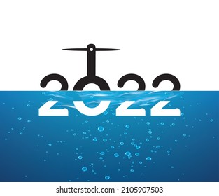 The letter 0 of the year 2022, which remains under the water, is likened to a drone and that year is pulled up.Brochure design template, card, banner EPS 10 vector illustration.
