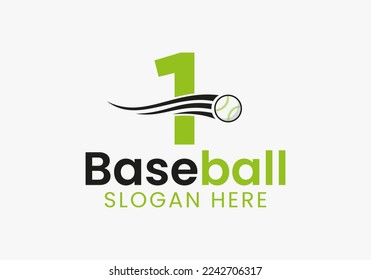 Letter 1 Baseball Logo Concept With Moving Baseball Icon Template