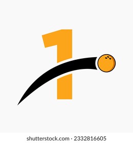 Letter 1 Bowling Logo. Bowling Ball Symbol With Moving Ball Icon