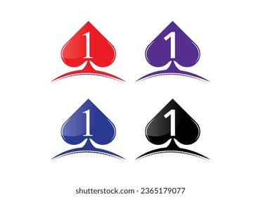 Letter 1 Casino Logo Design Vector Template . Poker Casino Vegas Logo Template