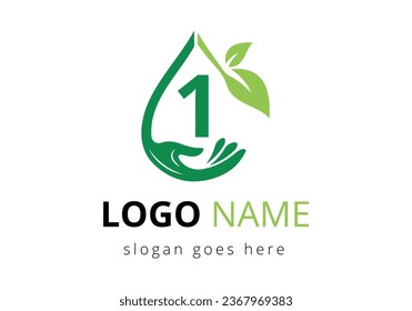 Letter 1 With Charity Help Hands Logo Design Vector Template. Healthcare Care, Foundation with Hand Symbol