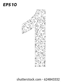 The letter 1 consists of points, lines and triangles. Vector illustration