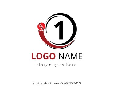 Letter 1 Cricket Logo Concept With Moving Cricket Ball Icon. For Cricket Club Symbol Vector Template