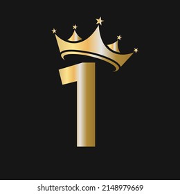 Letter 1 Crown Logo. Crown Logo on Letter 1 Vector Template for Beauty, Fashion, Star, Elegant, Luxury Sign