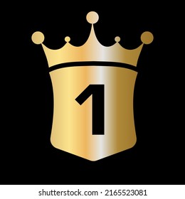 Letter 1 Crown and Shield Logo Vector Template with Luxury Concept Symbol