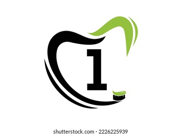 Letter 1 Dental Logo Design Template Inspiration With Tooth Brush Symbol , Vector Illustration