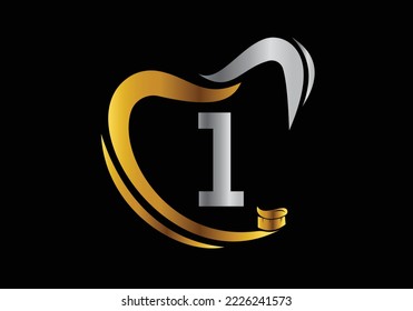 Letter 1 Dental Logo Design Template Inspiration With Tooth Brush Symbol, Vector Illustration.
