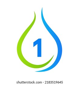 Letter 1 Drop Water Logo Design Vektorvorlage. Signatur für Minimal-Wasserzeichen