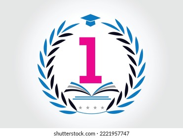 Letter 1 With Education Logo Book Concept. Training Career Sign, University, Academy Graduation Logo Template Vector Design.
