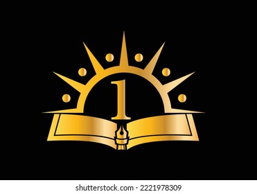 Letter 1 With Education Logo Book Concept. Training Career Sign, University, Academy Graduation Logo Template Vector Design.