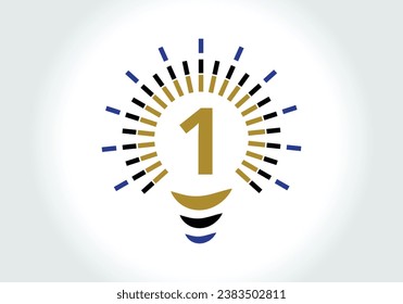Letter 1 Electric Bulb Logo Design Vector Template. Light Bulb with letter Logotype Sign Symbol