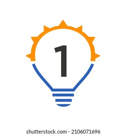 Letter 1 Electric Logo, Letter 1 With Light Bulb Vector Template. Eco Energy Power Electricity, Think Idea, Inspiration, Energy Recycle Concept