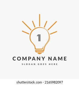 Letra 1 Logo Eléctrico, Letra 1 Con Plantilla Vector De Bombilla Clara. 