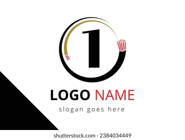 Letter 1 with electric wire, optical fiber cable Logo Design Vector Template.