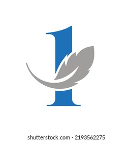 Letter 1 Feather Logo Design Combined With Bird Feather Wine For Attorney, Law Symbol