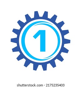 Letter 1 Gear Logo Design Template. Automotive Gear Logo for Business and Industrial Identity