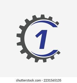 Letter 1 Gear Logo Design Template. Automotive Gear Logo for Business and Industrial Identity