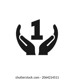 Letter 1 giving hand logo design. Hand logo design On Letter 1 vector template
