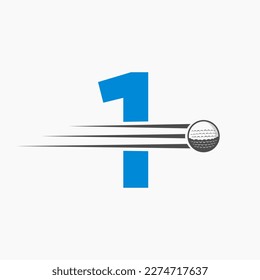 Letter 1 Golf Logo Design. Initial Hockey Sport Academy Sign, Club Symbol