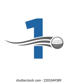 Letter 1 Golf Logo Symbol. Hockey Design Based Alphabet Vector Template