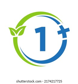 Letter 1 Healthcare Logo. Doctor Logo on Alphabet 1 Sign. Medical Pharmacy Plus Symbol Design