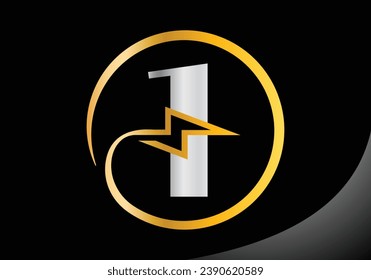 Letter 1 with lighting thunder bolt Logo Design Vector Template.