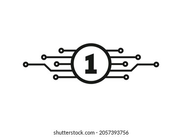 Letter 1 Logo Design Template. 1 Letter For Cyber Logo Protection, Technology, Biotechnology And High Tech. Network Logo Design