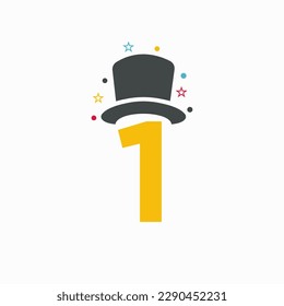 Letter 1 Magic Hat Logo Design. Magician Symbol Vector Template