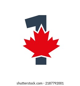 Letter 1 Maple Leaf Logo Template Symbol Of Canada. Minimal Canadian Logo Business And Company Identity