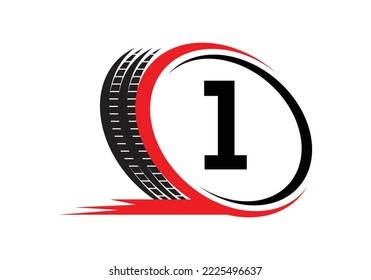 Letter 1 monogram alphabet With a Sport Car Automotive Car Repair Logo Design Concept With Transport Tire Icon Vector Template.