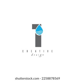 Letter 1 one and Water Drop Logo Template Illustration Design