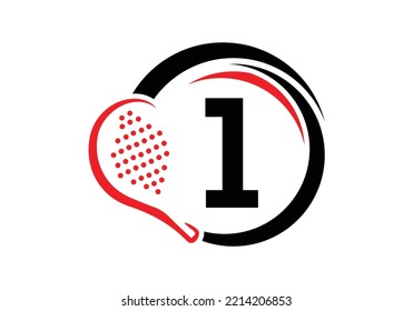 Letter 1 Padel Racket Logo Design Vector Template. Beach Table Tennis Club Symbol. business, and company identity