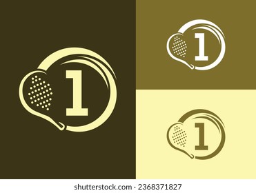 Letter 1 With Padel Racket Logo Design Vector Template. Beach Table Tennis Club Symbol. business, and company identity